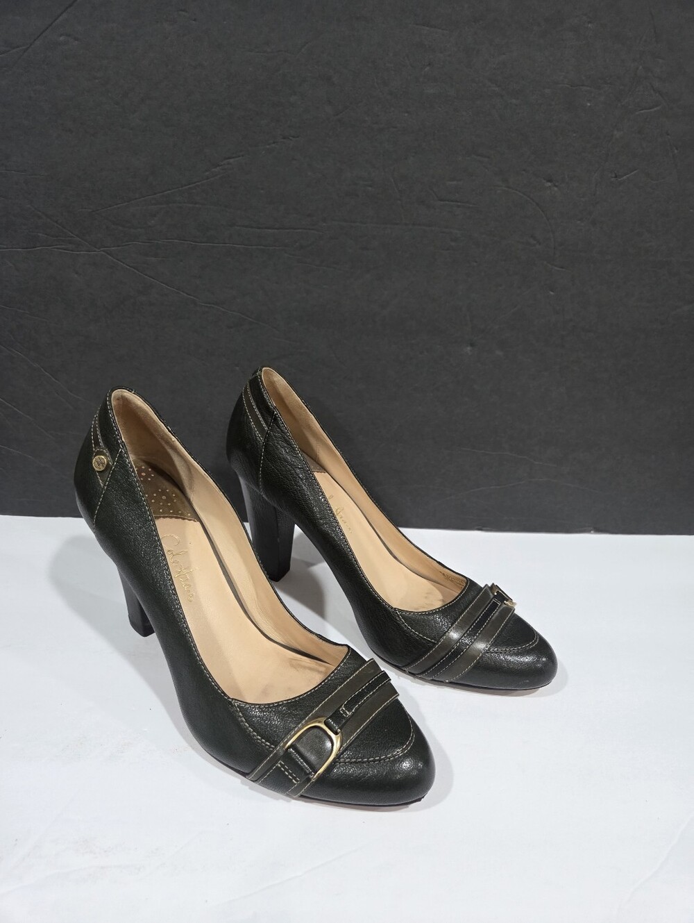 Vintage Cole Haan Classic Green Leather Buckle Pump Women Slim Shoes Sz.8.5